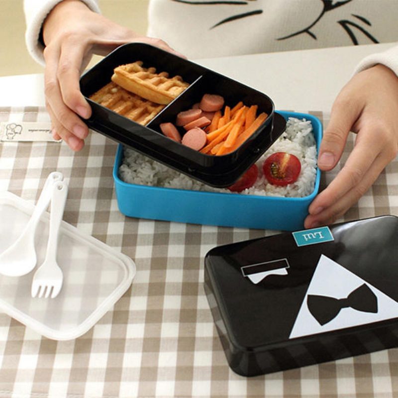 730 Ml 2-poschodová Plastová Krásna Obedová Krabička Belt Bento Box Sushi Lunch Box Nádoba Na Jedlo