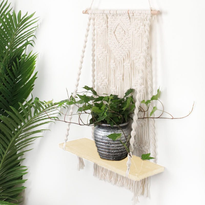 Závesný Košík Na Rastliny Macrame Ručne Tkaný Tapisériový Drevený Kvetináč Dekorácia Miestnosti