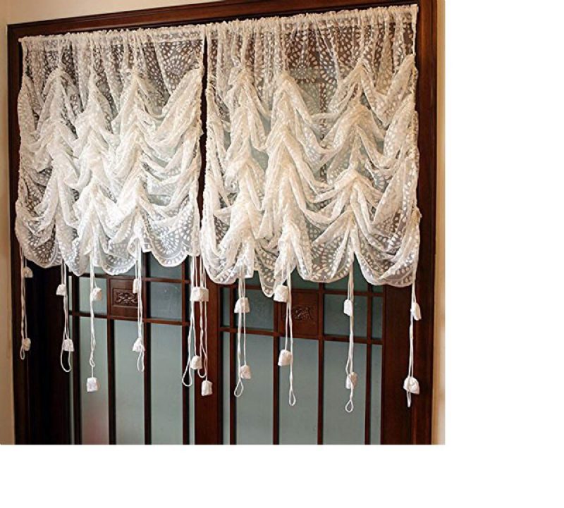 Elegantné Čipkované Priesvitné Balónové Záclony Luxusné Vyšívané Exquisite Craft1 Panelový Tyl S Oknami