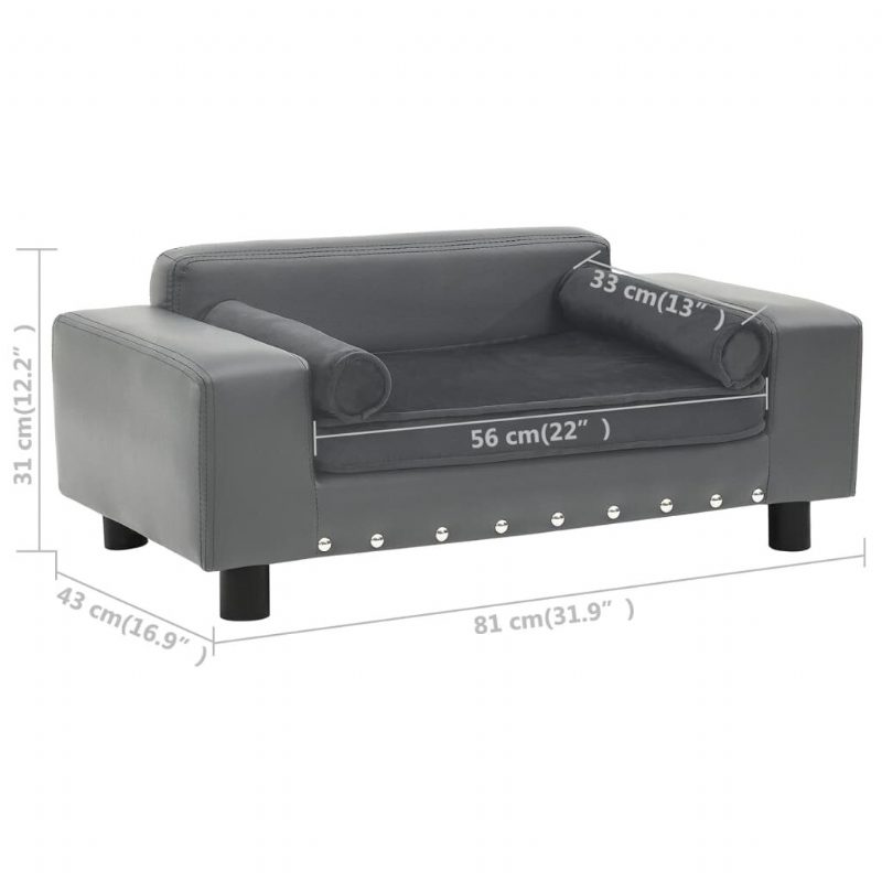 Pohovka Pre Psa Sivá 31.9" X 16.9" X 12.2" Plyš A Umelá Koža