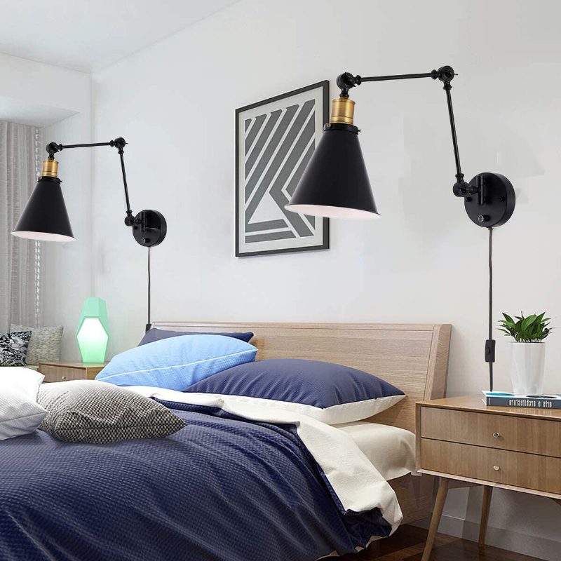 1/2 Ks Nástenná Lampa S Otočným Ramenom 110 V Priemyselné Zásuvné Led Svetlo S Káblom Čierna Povrchová Úprava Bez Žiaroviek