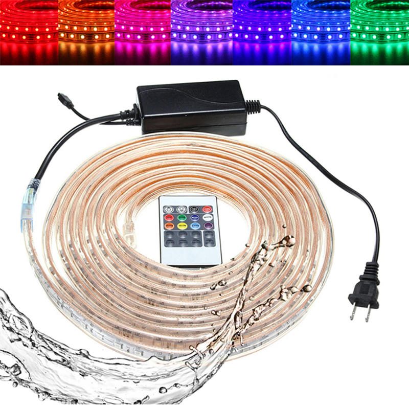 10/15m Smd5050 Led Rgb Flexibilné Lano Vonkajšie Vodotesné Pásové Svetlo + Zástrčka + Diaľkové Ovládanie Ac110v