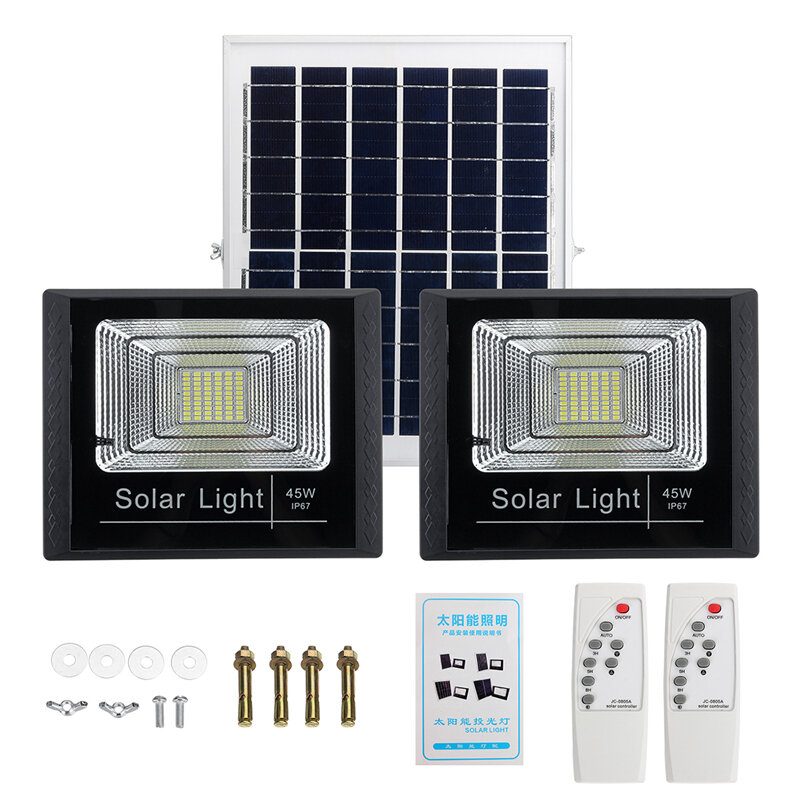 10w 25w 45w 65w Solárny Panel S 2 Nástennými Svietidlami Vodotesné Diaľkové Ovládanie Povodňové Svetlo Park Yard Garden Príjazdová Cesta