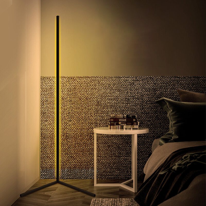1.1/1.4/1.6m Led Rohová Podlahová Lampa Teplá Biela Čierna Kryt Bez Blikania