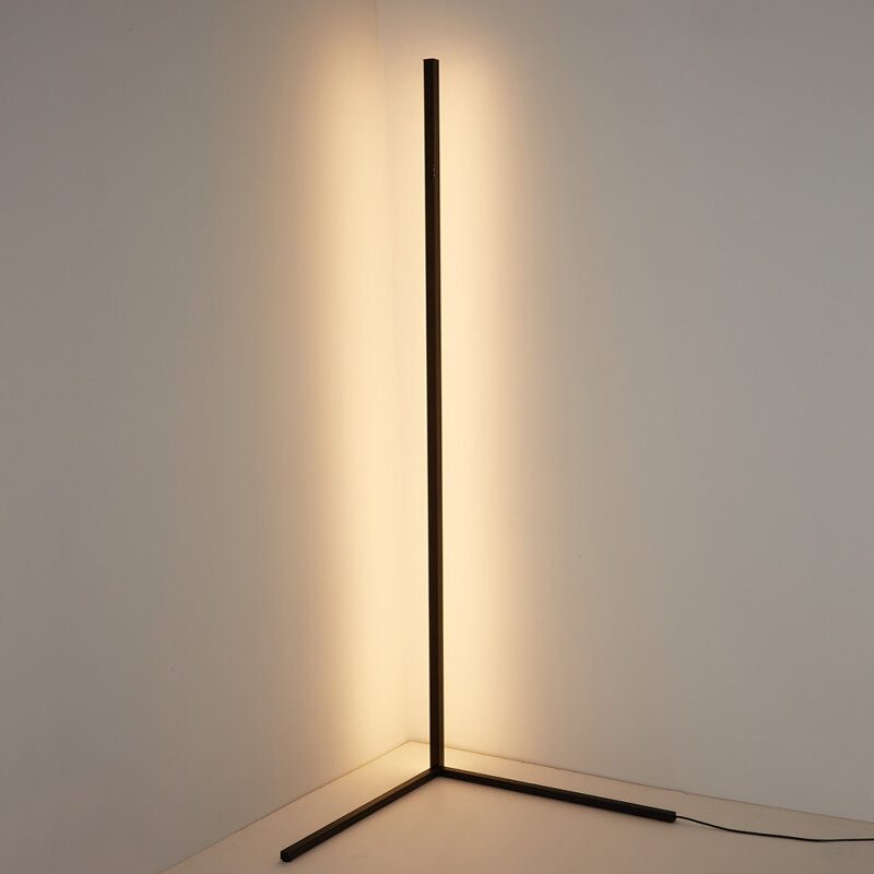 1.1/1.4/1.6m Led Rohová Podlahová Lampa Teplá Biela Čierna Kryt Bez Blikania