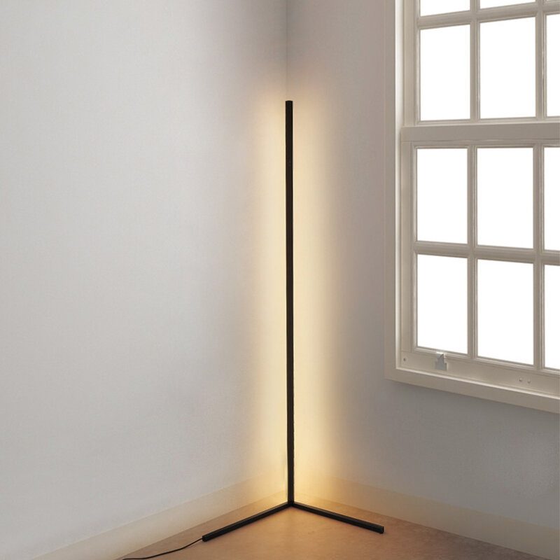 1.1/1.4/1.6m Led Rohová Podlahová Lampa Teplá Biela Čierna Kryt Bez Blikania