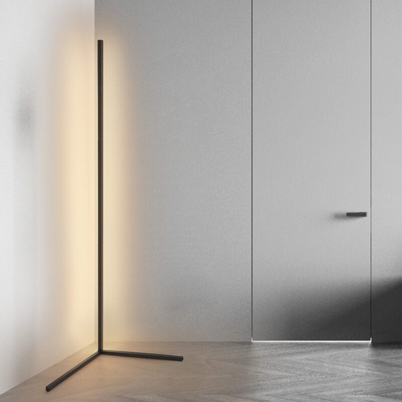 1.1/1.4/1.6m Led Rohová Podlahová Lampa Teplá Biela Čierna Kryt Bez Blikania