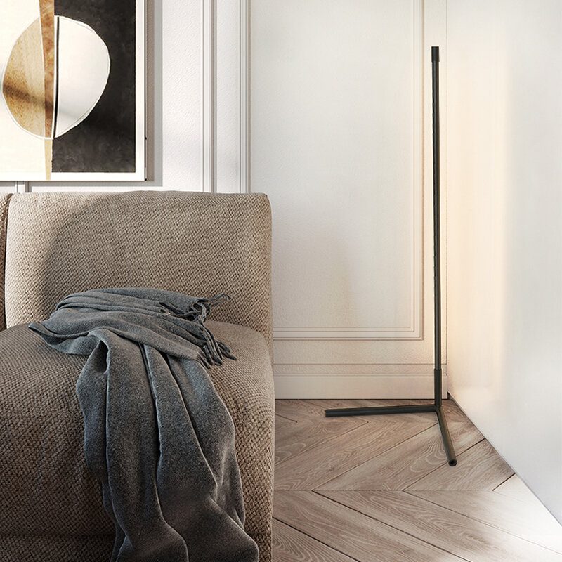 1.1/1.4/1.6m Led Rohová Podlahová Lampa Teplá Biela Čierna Kryt Bez Blikania