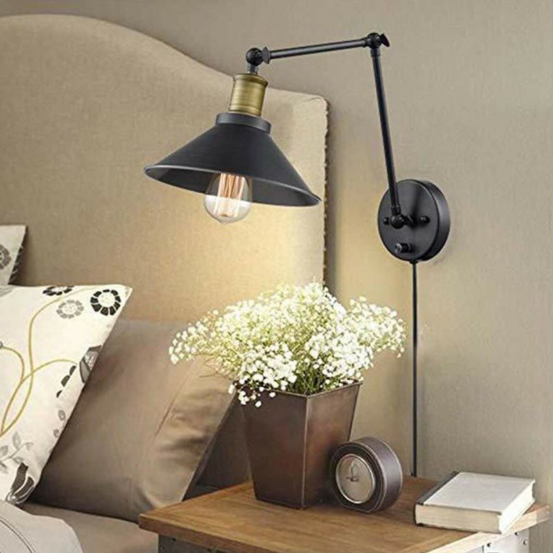 1pcs/2pcs 60w 110v Americká Zástrčka Priemyselná Čierna Nástenná Lampa S Nastaviteľným Uhlom Otočného Ramena Vintage Montáž