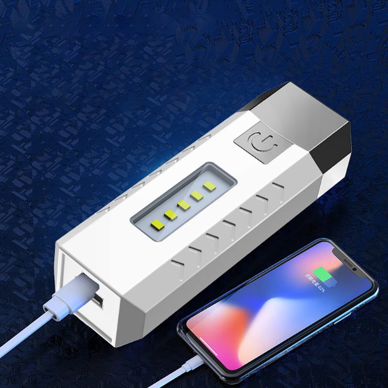 2 * Led + 5 * Cob Baterka S Tromi Zdrojmi Svetla 18650 Usb Nabíjateľná Prenosná Vodotesná Led S Funkciou Power Banky