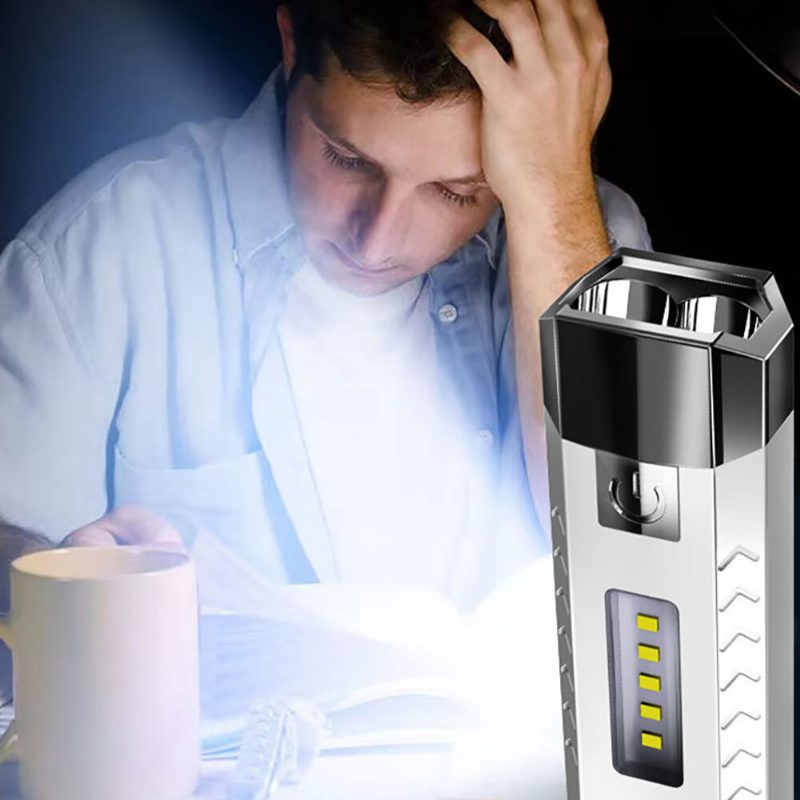2 * Led + 5 * Cob Baterka S Tromi Zdrojmi Svetla 18650 Usb Nabíjateľná Prenosná Vodotesná Led S Funkciou Power Banky