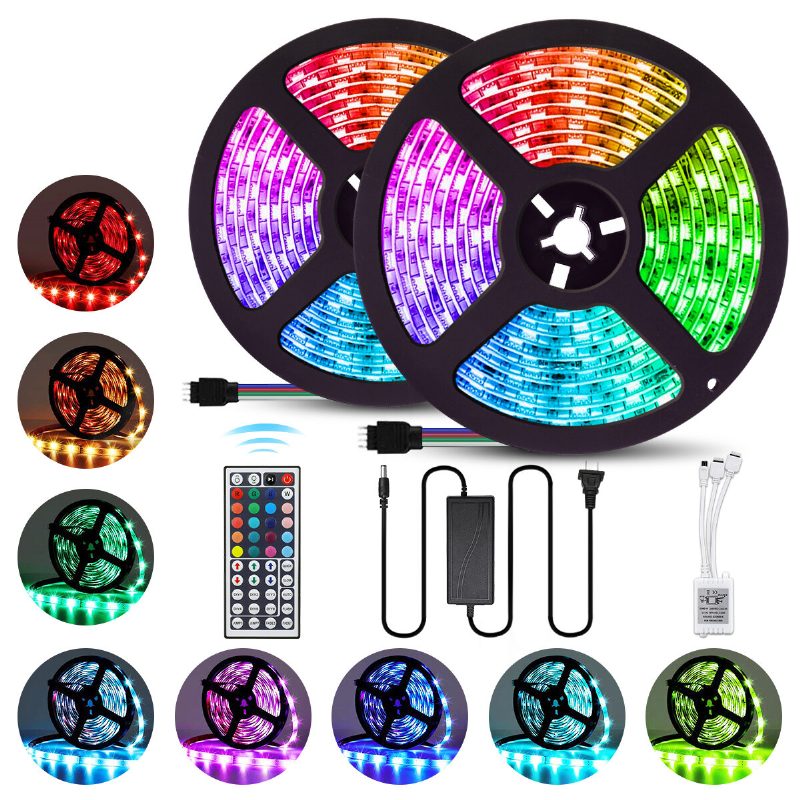 2pcs 5m 5050 Led Pásové Svetlo Rgb Vodotesná Dekoratívna Lampa + Napájací Zdroj + Diaľkové Ovládanie So 44 Kľúčmi Dc12v