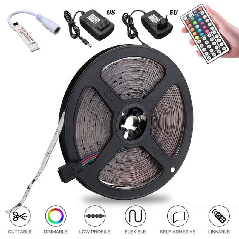 5m 3528 Vodotesný Rgb Flexibilný Pásik Led + Ir Ovládač + Diaľkové Ovládanie So 44 Kľúčmi + Zástrčka Eú Us