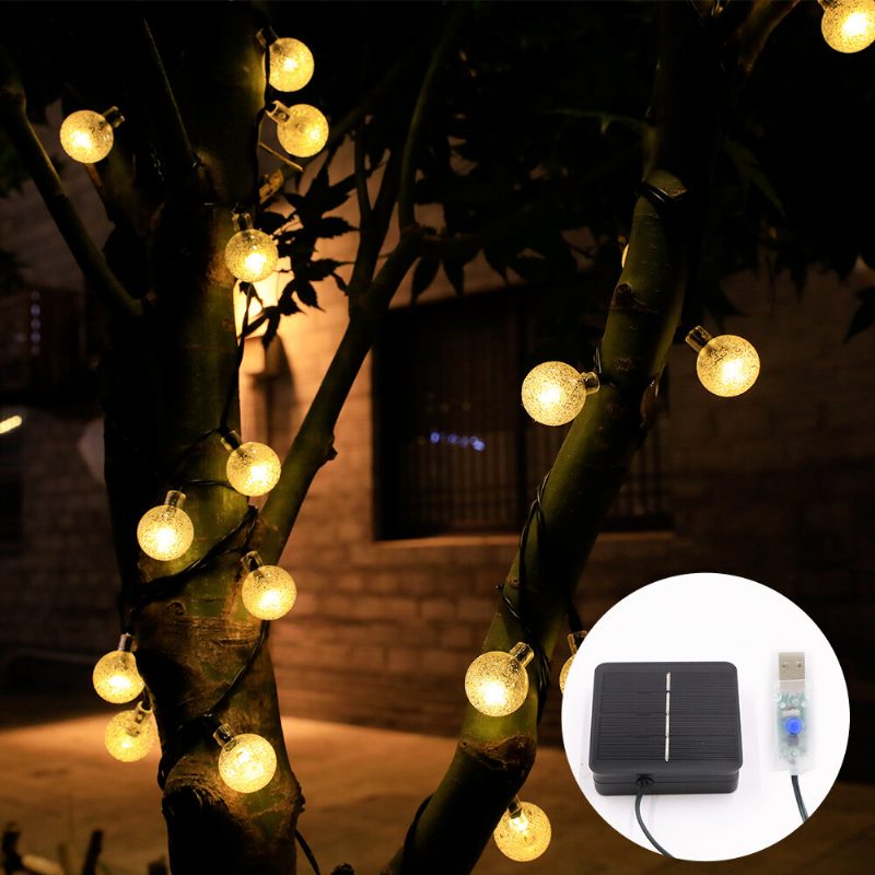 9.5 M Usb + Solárne Napájané 50 Led Strunové Svetlo Vonkajšie Záhradné Chodníky Na Dvore Vodotesná Dekoračná Lampa