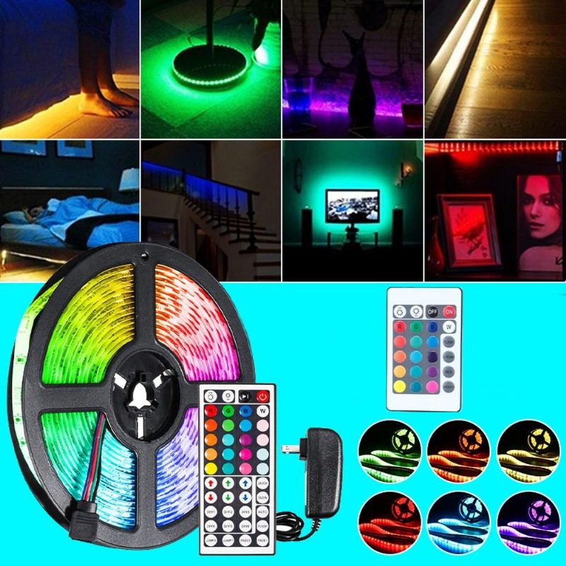 Dc12v 5m 2835 Smd Rgb Nevodotesný Led Pásik + 24 Kláves Alebo 44 Ir Diaľkové Ovládanie + Napájací Adaptér