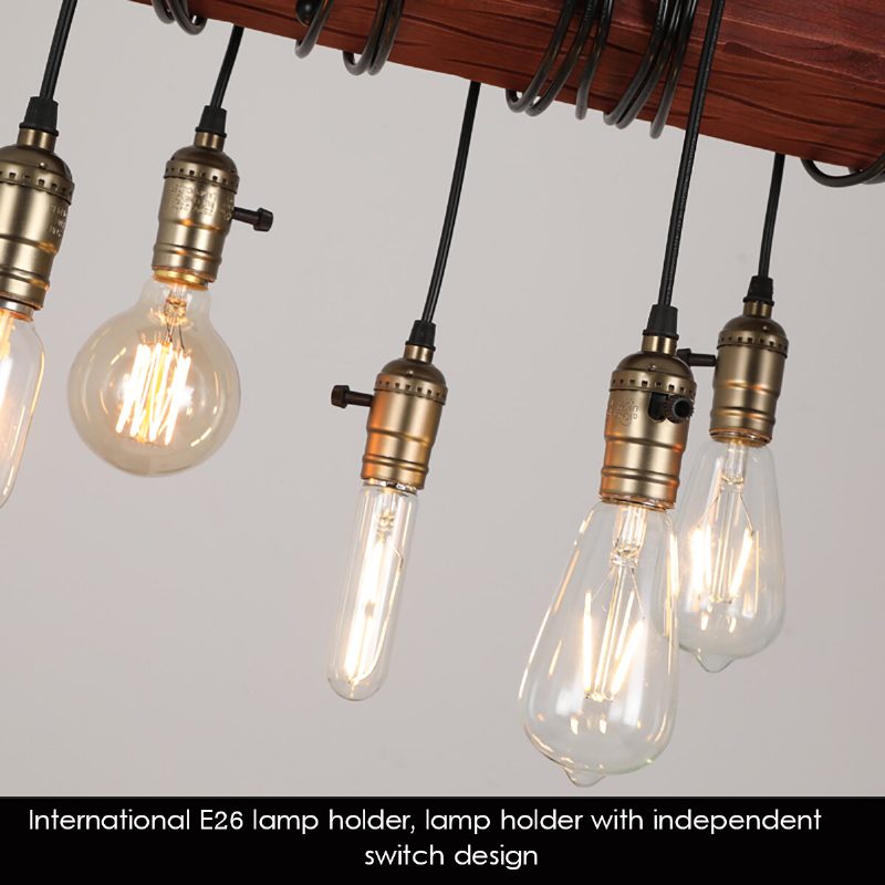 E26x6 Ľahký Drevený Luster Priemyselná Reštaurácia Závesná Lampa Umelecká Stropná Dekorácia Ac110-240v
