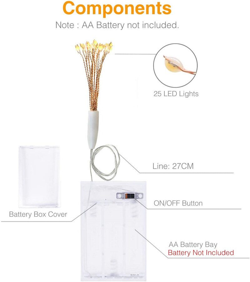 Led Ohňostroj Copper Line Light Batéria Box Rozprávková Lampa Vianočný Festival Dekorácia Hviezda Svetelný Reťazec Púpava Svetlo