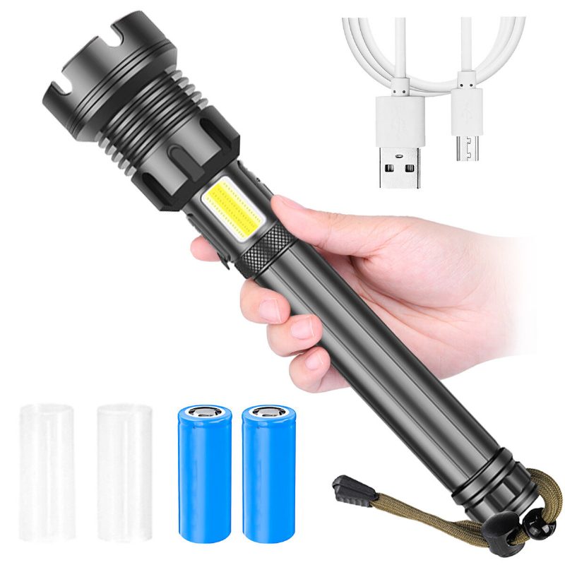 Outerdo Led Baterka S Cob Svetlom Zoomovateľná A Najvýkonnejšia S Batériou 26650 A Usb Dobíjaním Pre Vonkajšie Alebo Domáce Núdzové Situácie