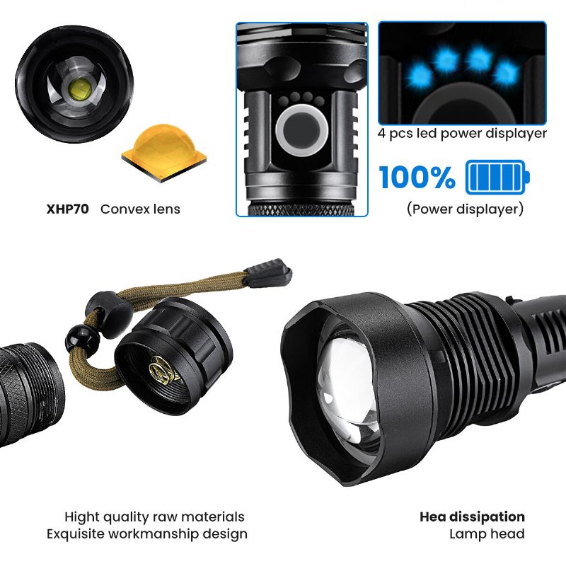 Outerdo Xhp70.2 90000 Lúmenov 26650 Batéria Led Baterka Usb Nabíjateľná Vonkajšia Vodotesná Taktická
