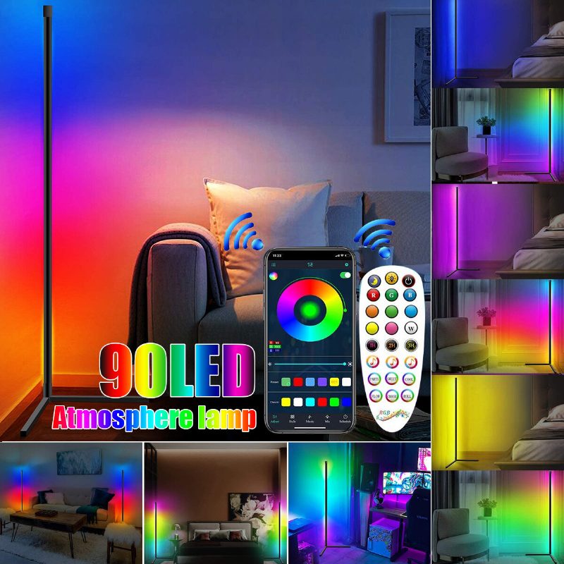 Rohová Podlahová Lampa Rgb Farba Meniaca Stmievateľná Led Bluetooth Ambientné Svetlo