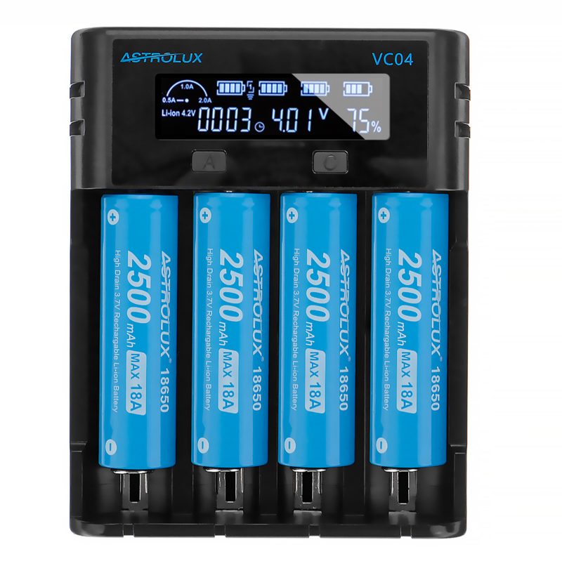 Vc04 Micro Type-c 2a Rýchle Nabíjanie Li-ion Ni-mh Nabíjačka Batérií Prúd Voliteľná Usb Pre 18650 26650 21700 Aa Aaa Batérie
