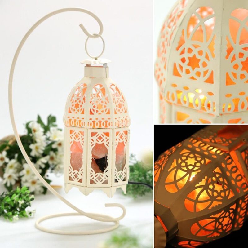 Vintage Iron Frame Natural Crystal Salt Rock Lampa Čistička Vzduchu Stolové Nočné Svetlo