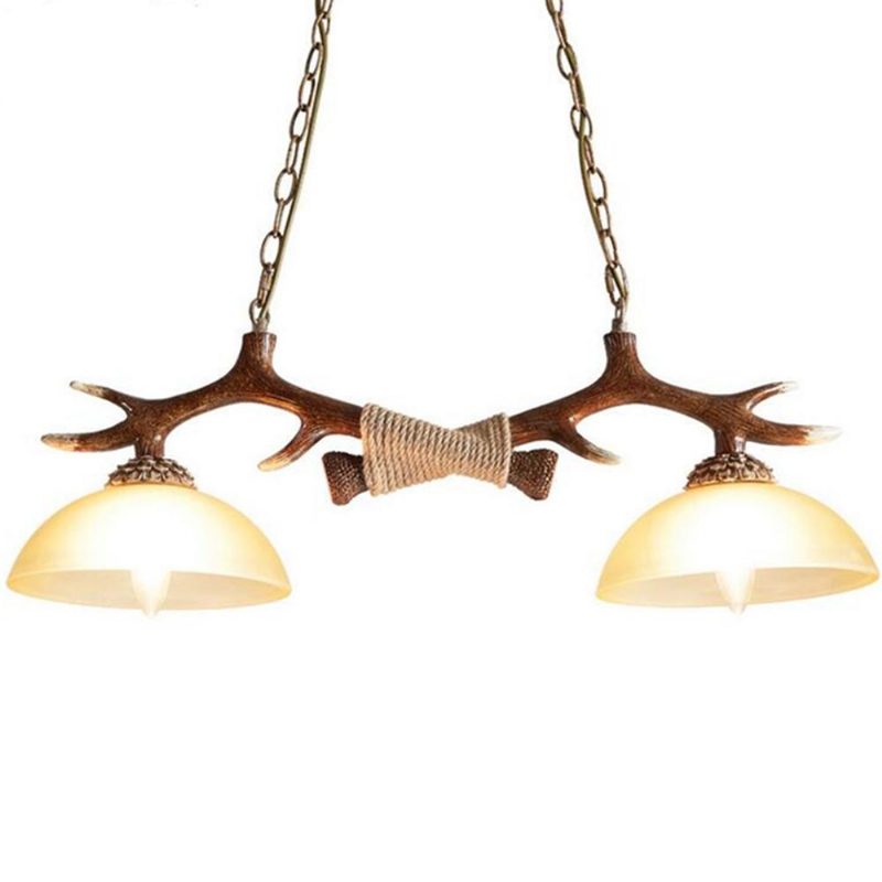 Vintage Parohová Živica S Dvojitým Svetlom Jeleňový Roh Prívesok Luster Lampa Jedálenský Bar