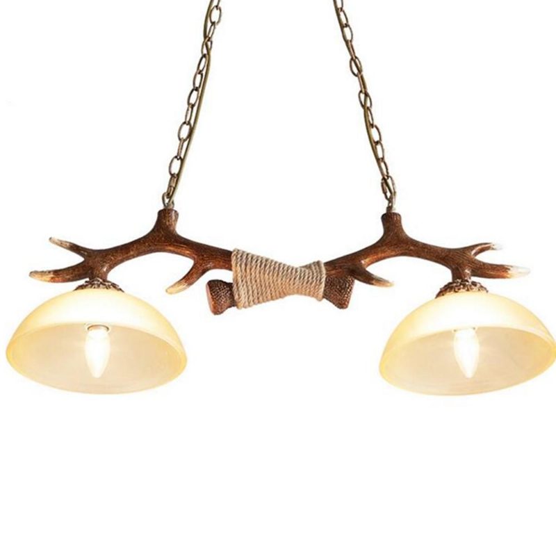 Vintage Parohová Živica S Dvojitým Svetlom Jeleňový Roh Prívesok Luster Lampa Jedálenský Bar