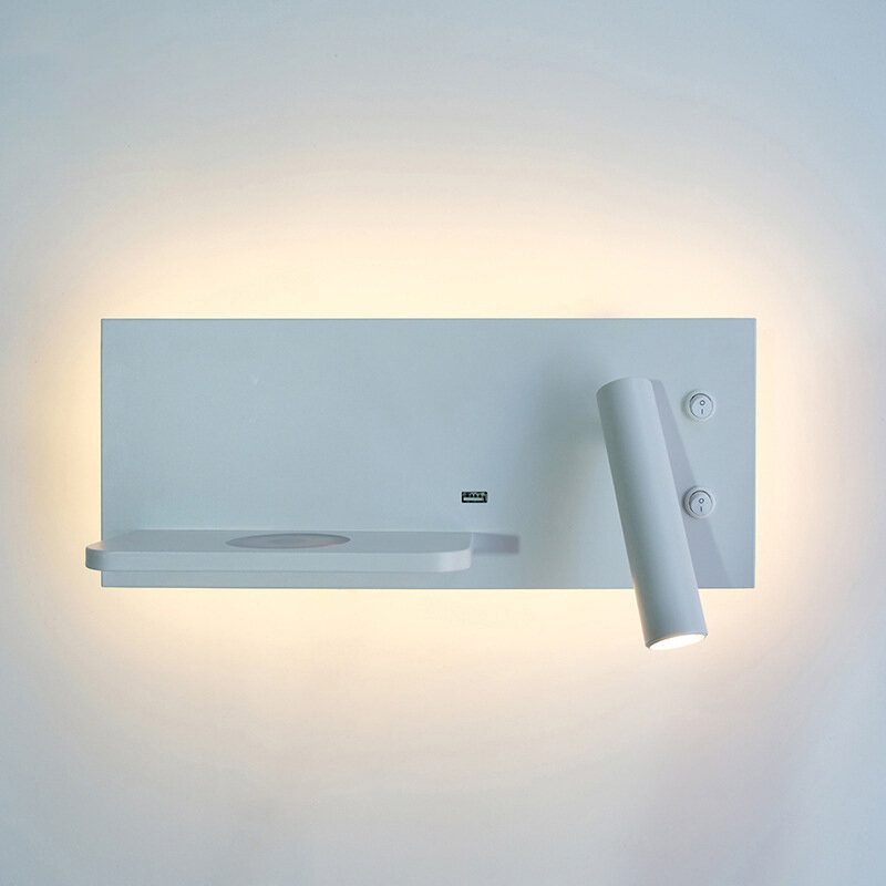 Zerouno Nástenné Svietidlo Spálňová Lampa Led Telefón Bezdrôtová Nabíjačka Polica Nočná Posteľ Čelo Na Čítanie Moderná Podkrovná Izba Usb Drevená