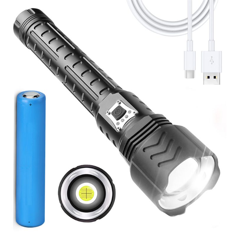 Zoomovateľná Baterka Xhp90 S 5 Režimami Usb-c Nabíjateľná Vyhľadávacia Lampa Poľovníctvo Kempovanie Rybolov