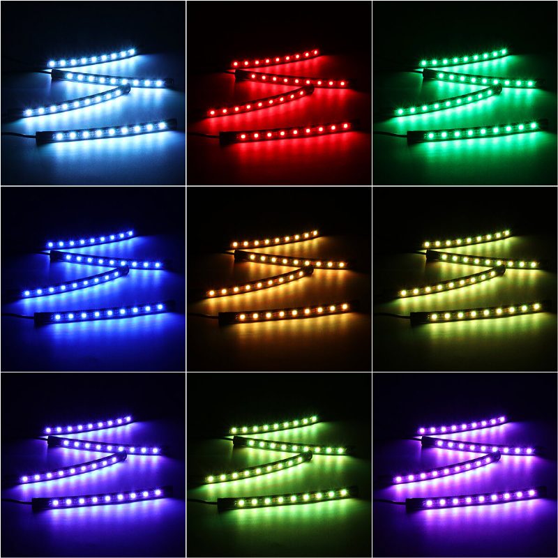 4ks 9led Rgb Pásových Svetiel Podsvietenie Pod Karosériou Diaľkové Ovládanie Dekoratívna Podlaha Atmosférická Pásová Vnútorná Lampa