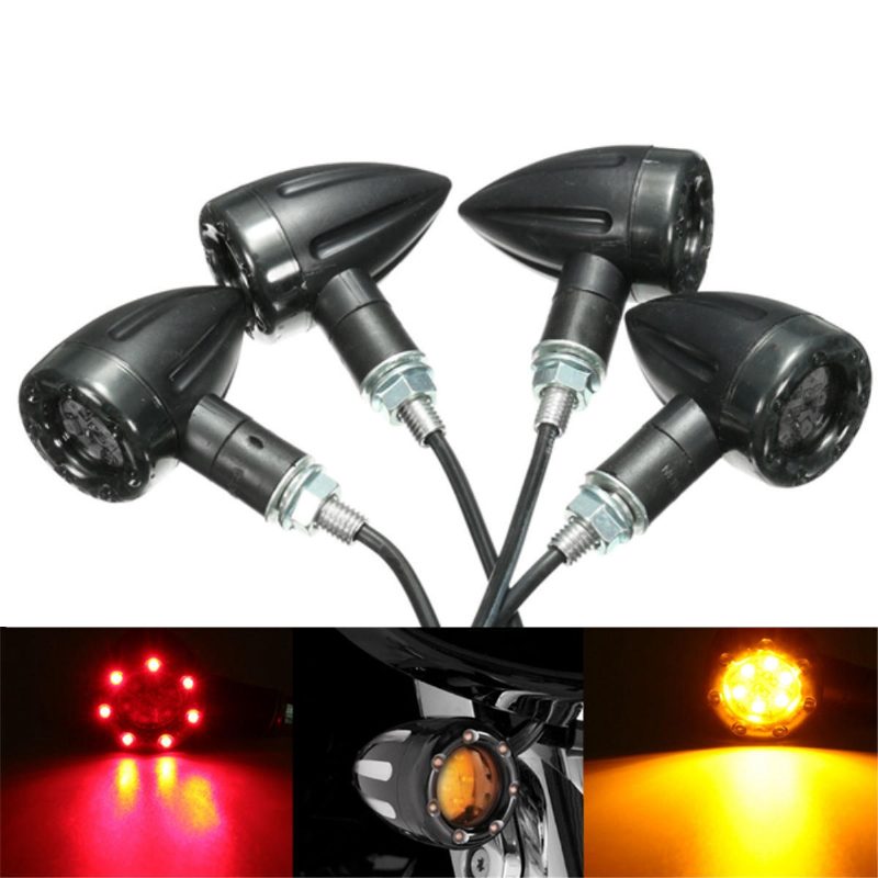 4x Univerzálne Led Svetlo Jantárové + Červené Pre Motocykle Zadné Smerové Brzdové Svetlá Bežiace