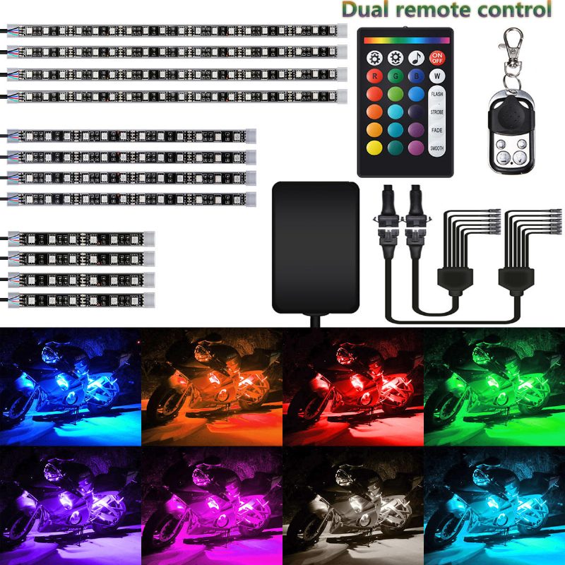 Ambother 12v 12ks 18 Farebných Rgb Led Rock Effect Svetlo Vodotesná Súprava Hlasové Diaľkové Ovládanie Pre Motocykle A