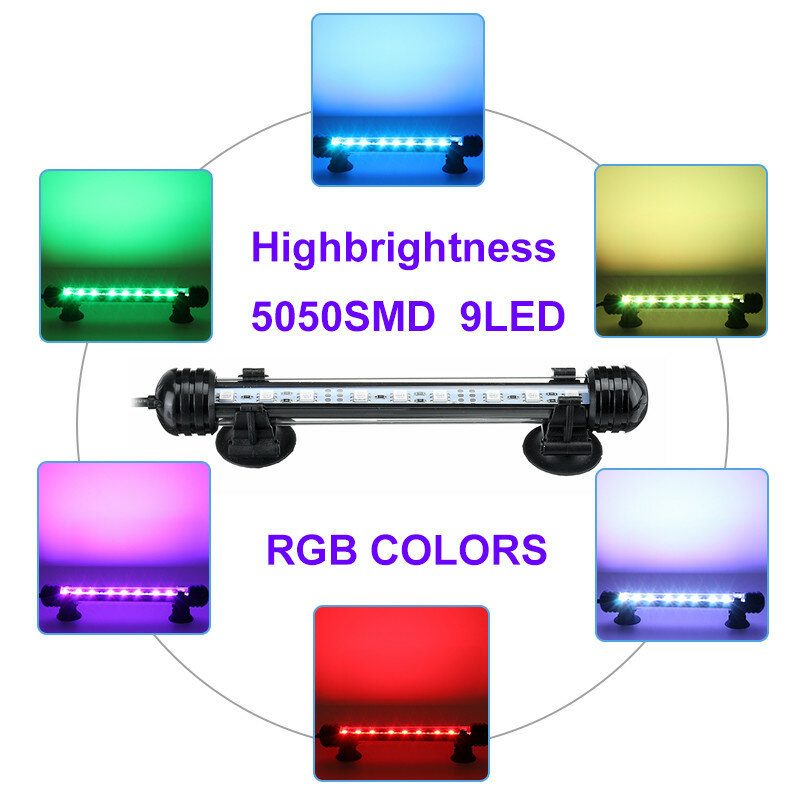 18 cm 5050smd 9led Akváriová Nádrž Na Ryby Rgb Ľahká Ponorná Vodotesná Barová Lampa