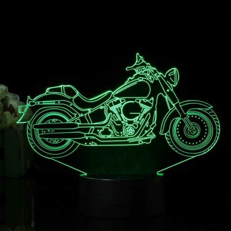 3d Illusion Motocykel Led Stolná Lampa 7 Zmena Farby Dotykový Spínač Nočné Svetlo