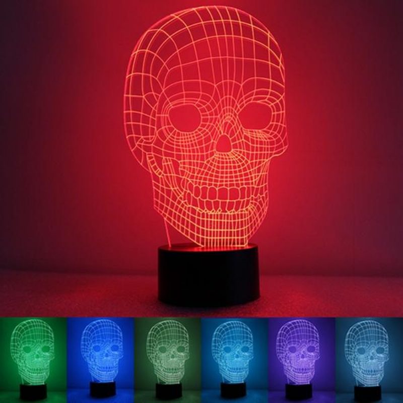 3d Skull Illusion Led Stolové Svetlo Usb 7 Farieb Meniace Nočnú Lampu Home Decor