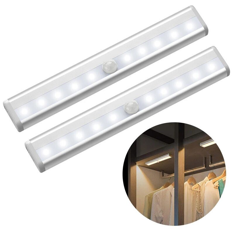 6/10 Led Pir Led Svetlo Pohybového Senzora Skriňa Lampička Na Posteľ Led Pod Skrinkou Nočné Do Šatníka Schody Kuchyňa