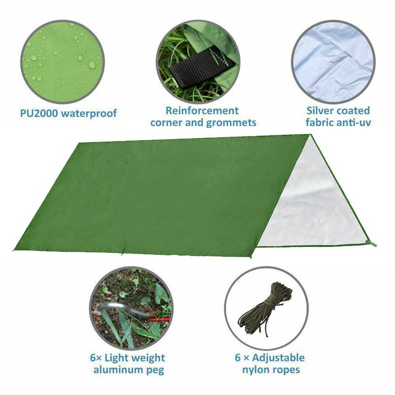160x200cm/300x300cm 210t Prenosná Ľahká Vonkajšia Markíza Camping Stan Tarp Shelter Hojdacia Sieť Kryt Vodotesný Slnečník S Taškou