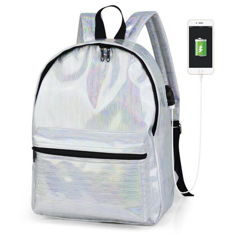 Usb Pu Batoh Vodotesný 14-palcový Notebook Školská Taška Camping Travel Pack Cez Rameno Kabelka