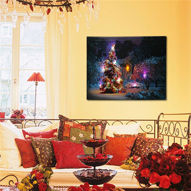 40 X 30 cm Led Vianočný Zasnežený Predný Stromček Obraz Na Plátne Na Stenu Art