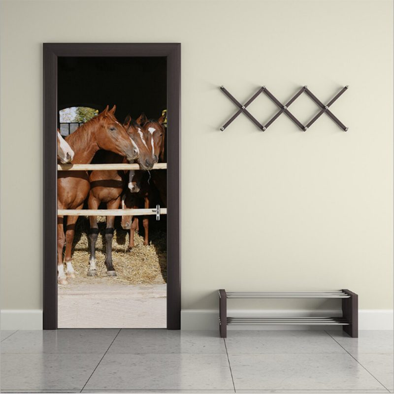 Samolepiace Nálepky Na Stenu 3d Creative Horse Door Home Art Decor