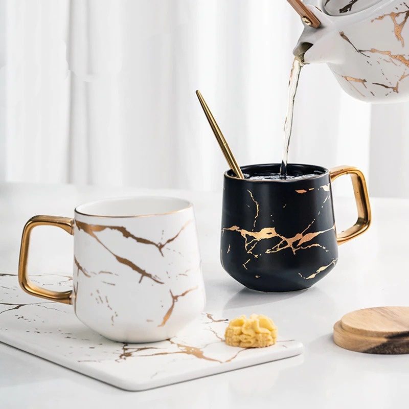 Šálky Na Kávu Luxusné Hrnčeky Nordic Marble S Miskou A Lyžičkou