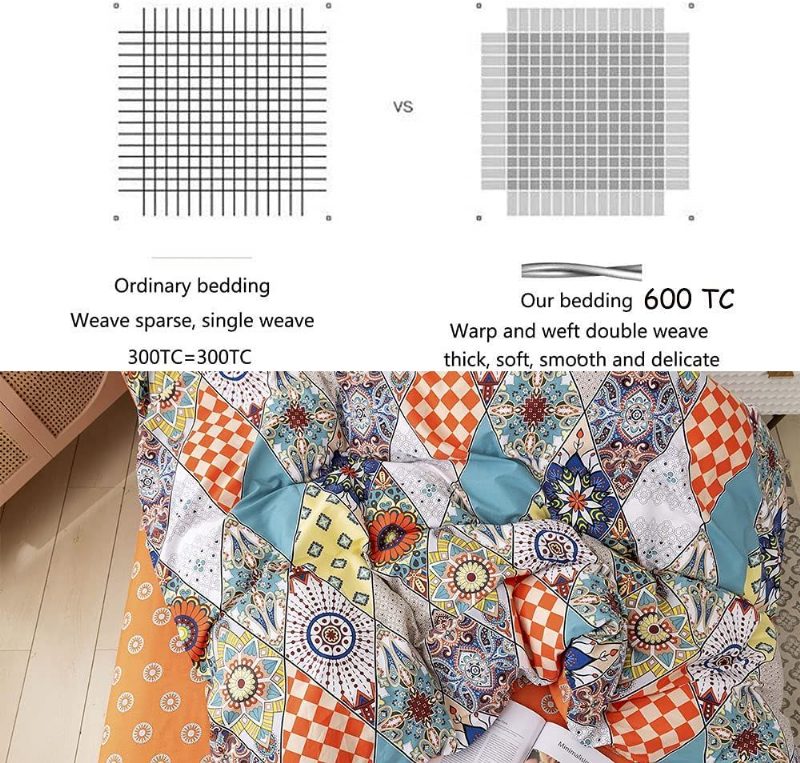 100% Bavlna 600 Tc Bohémska Posteľná Súprava 3 Ks Viacfarebná Geometická Obliečok Na Paplón Farebná Damašková Oranžová A Tyrkysová Boho Návliečok Na Obojstranný Zips So Zapínaním