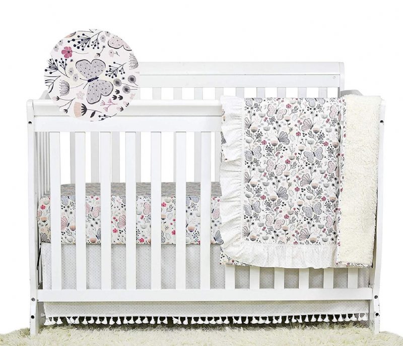 11 Ks Butterfly Baby Girls Ružová Posteľná Súprava Do Postieľky 100% Bavlna Akvarel Farmhouse Kvetinová Posteľnej Bielizne S Nárazníkmi
