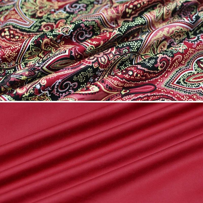 3 Ks Luxusná Červená Súprava Damaškovej A Paisleyovej Posteľnej Bielizne 100% Egyptská Bavlna Mäkkej A Pohodlnej Kvetinovej Prikrývky