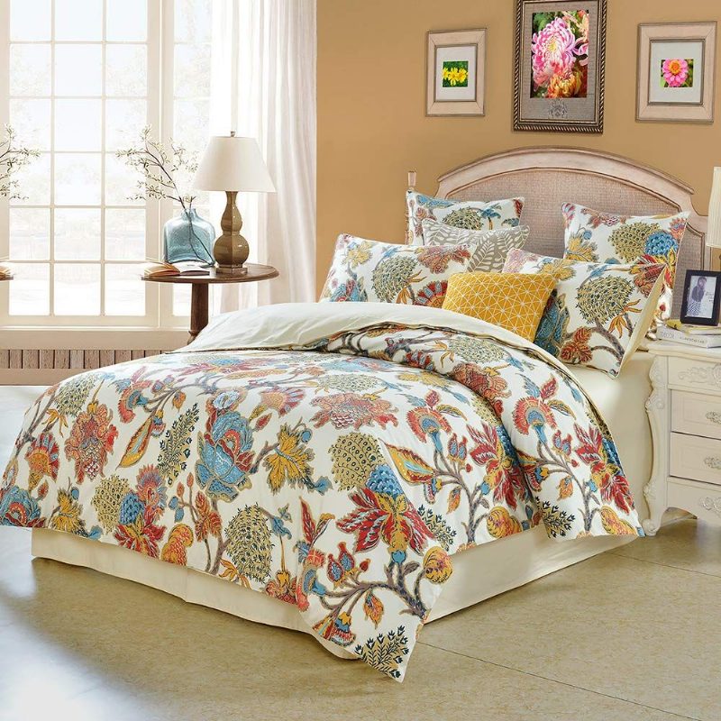 3ks Colorful Red Orange Luxusný Bohémsky Damask Kvetinový Farmhouse Kvet 800 Vlákien Súprava Obliečok Na Prikrývky Zo 100% Egyptskej Bavlny