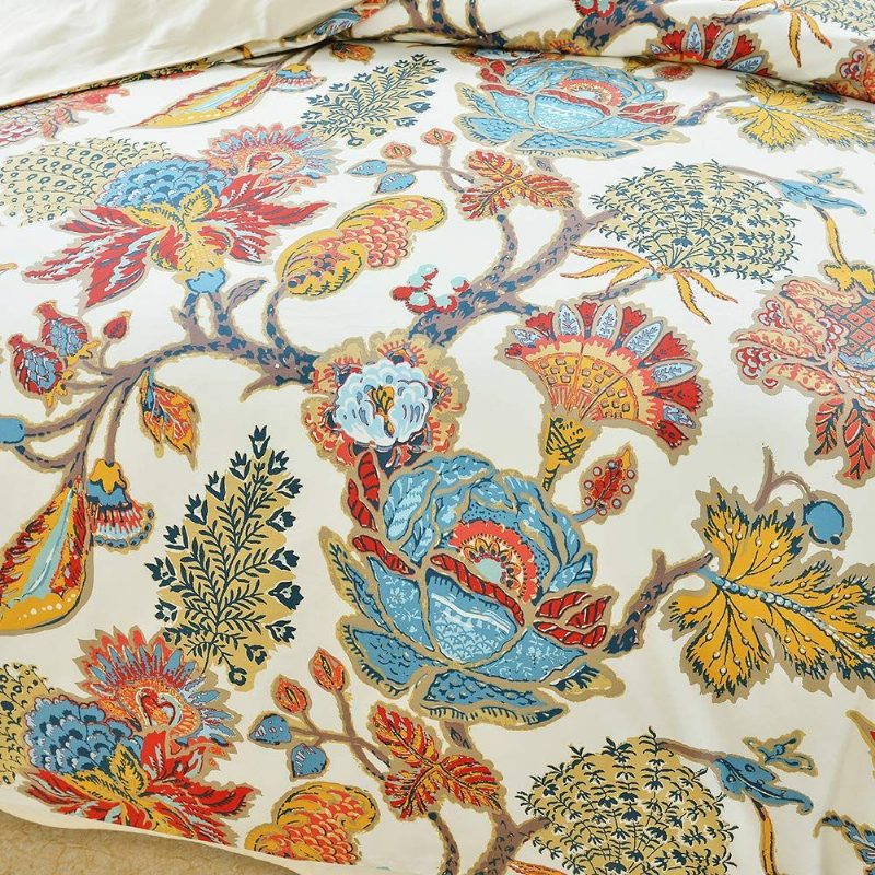 3ks Colorful Red Orange Luxusný Bohémsky Damask Kvetinový Farmhouse Kvet 800 Vlákien Súprava Obliečok Na Prikrývky Zo 100% Egyptskej Bavlny
