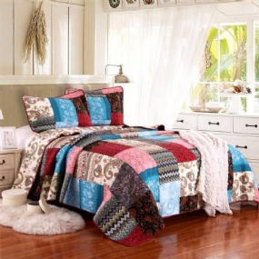 3ks Luxusná Prikrývka Z Bohémskej Bavlny Patchwork Prešívaná Súprava Posteľnej Bielizne Jasná Žiarivá Kvetinová Paisley Posteľná Bielizeň Queen