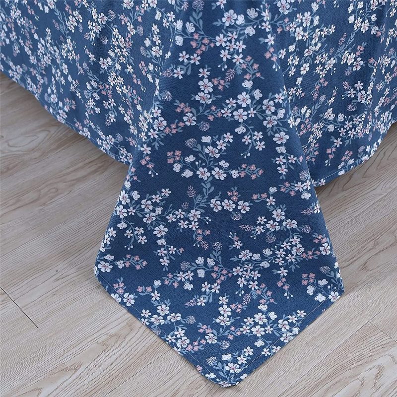 4 Ks Vintage Shabby Blue Kvetinová Posteľná Súprava 100% Bavlna Elegantné Drobné Kvety Farmhouse S Prestieradlom S Hlbokým Vreckom