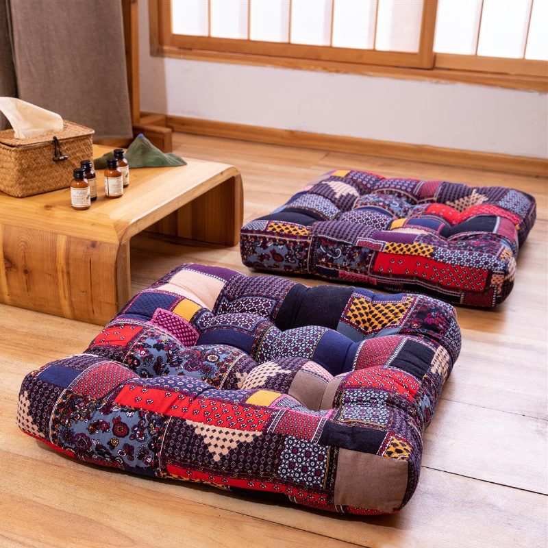 55 X 55 X 10 cm Štvorcový Vankúš Tatami Bavlna Ľan Podlaha Stolička Sedacia Podložka